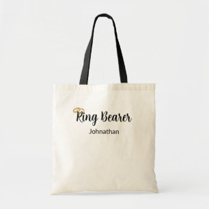 Ringbearer Script Gold Wedding Rings Boy's Name Tote Bag