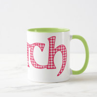 Ringer Coffee Mug, Welsh Cwtch, Red Check Gingham
