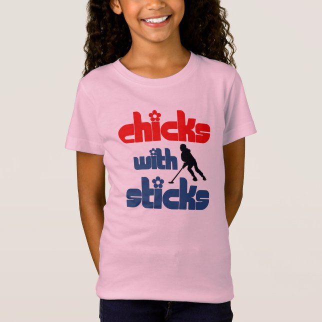 Ringette "Chicks With Sticks" Girls Ringer T-Shirt (Front)