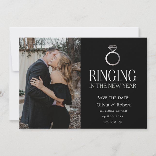 Ringing in the New Year Save the Date with Photo Invitation (Front)