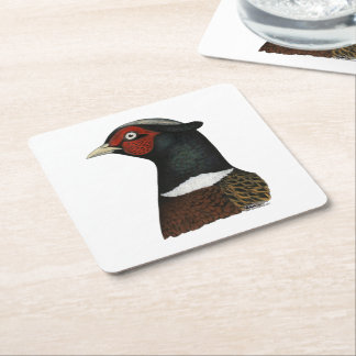 Ringneck Pheasant Head Square Paper Coaster