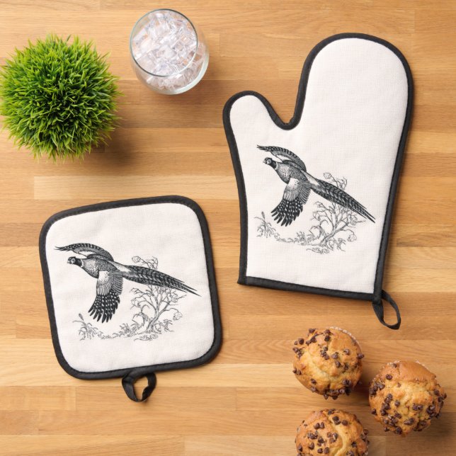 Ringneck Pheasant  Oven Mitt & Pot Holder Set (Top Down)