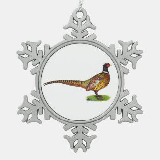Ringneck Pheasant Rooster Snowflake Pewter Christmas Ornament