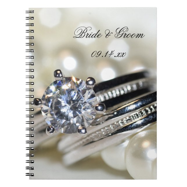 Rings and White Pearls Wedding Spiral Notebook (Front)