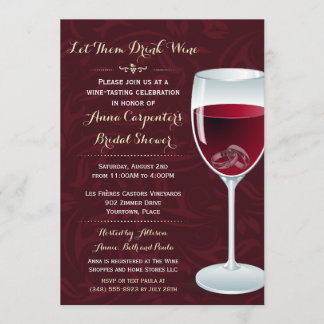 Rings in Wine Glass Bridal Wedding Shower Invitation