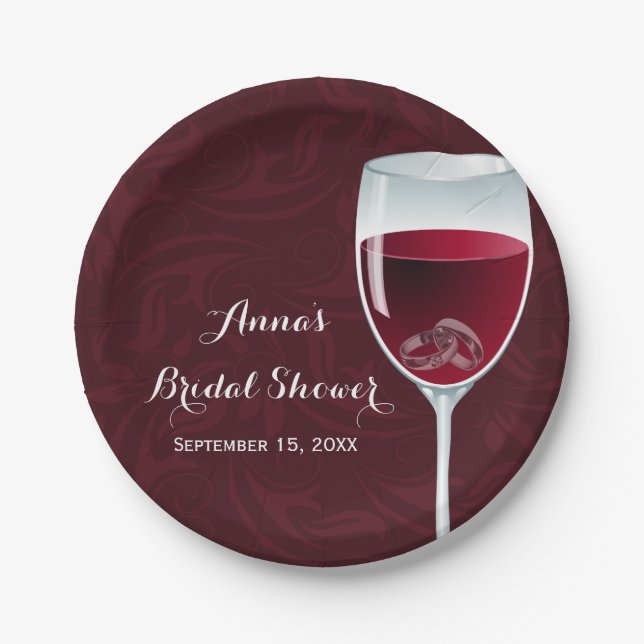 Rings in Wine Glass Bridal Wedding Shower Paper Plate (Front)