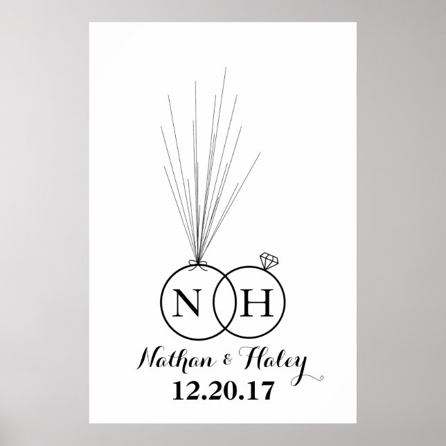 Rings Initial Balloon Thumbprint Wedding Guestbook (Front)