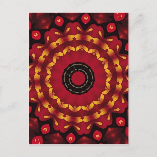 Rings Of Gold On Red Mandala Postcard (Front)