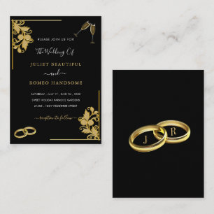 Rings Wedding Invitation - Floral Frame Champagne