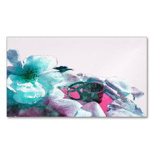 Rings with white rose petals magnetic business card