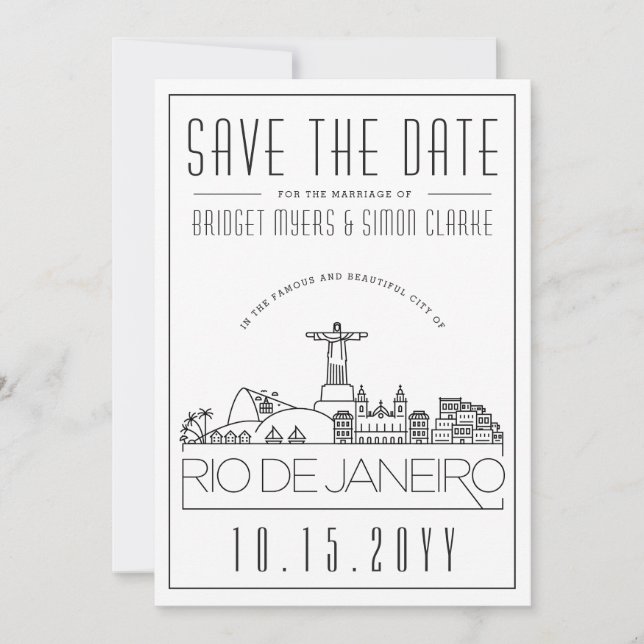 Rio Brazil Wedding Stylised Skyline Save the Date Invitation (Front)
