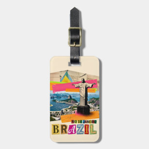 Rio de Janeiro Brazil Christ Retro Collage Travel Luggage Tag