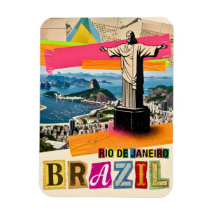 Rio de Janeiro Brazil Christ Retro Collage Travel Magnet