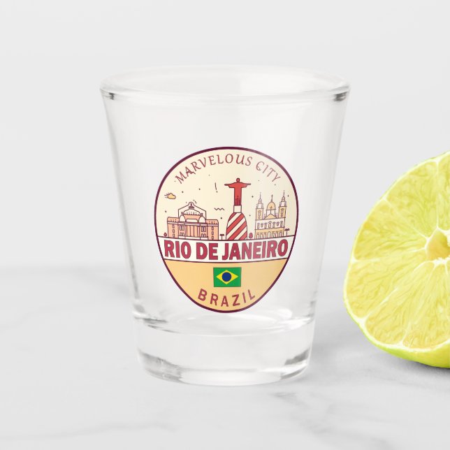 Rio de Janeiro Brazil City Skyline Emblem Shot Glass (Front)