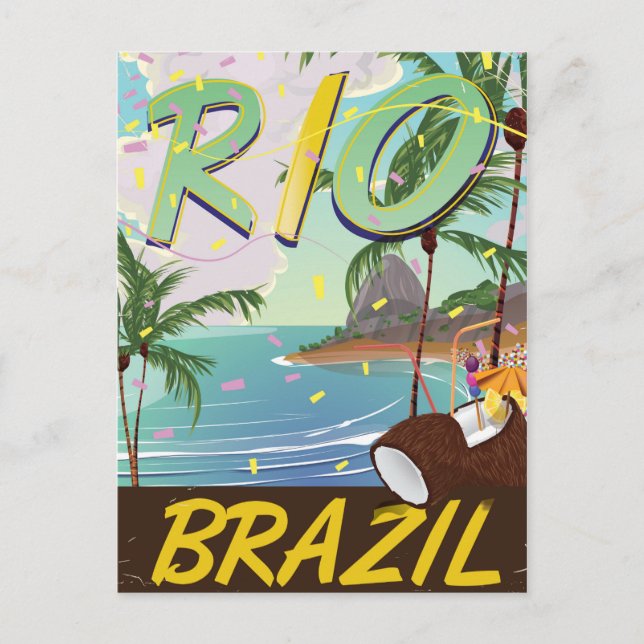 rio de janeiro Brazil retro travel print. Postcard (Front)