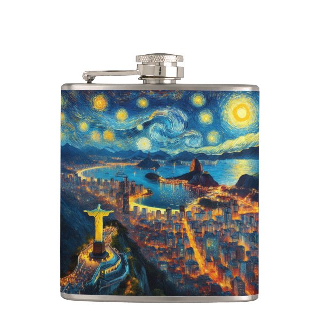 Rio De Janeiro Brazil Starry Night Hip Flask (Front)