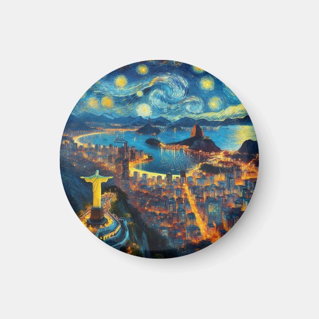 Rio De Janeiro Brazil Starry Night Magnet (Front)
