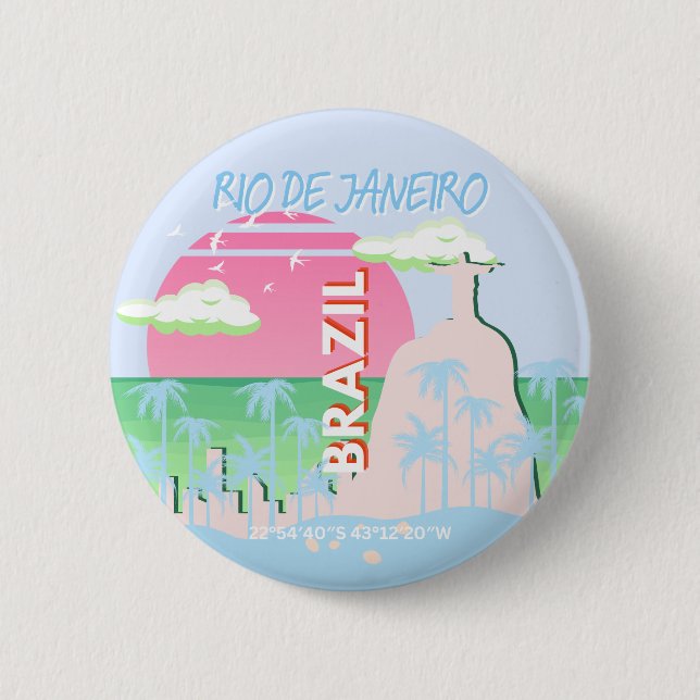 Rio de Janeiro Brazil Travel Art Blue Illustration 6 Cm Round Badge (Front)