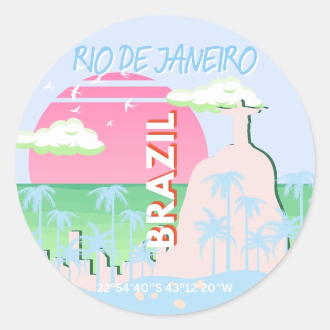 Rio de Janeiro Brazil Travel Art Blue Illustration Classic Round Sticker (Front)