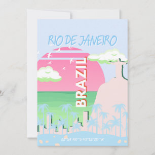 Rio de Janeiro Brazil Travel Art Blue Illustration Holiday Card