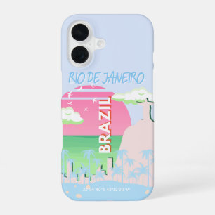 Rio de Janeiro Brazil Travel Art Blue Illustration iPhone 16 Case