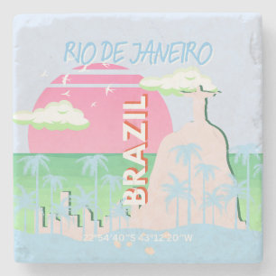 Rio de Janeiro Brazil Travel Art Blue Illustration Stone Coaster