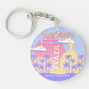 Rio de Janeiro Brazil Travel Art Blue Poster Key Ring