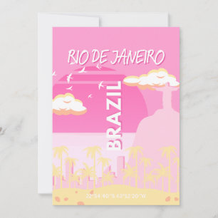 Rio de Janeiro Brazil Travel Art Pink Illustration Holiday Card