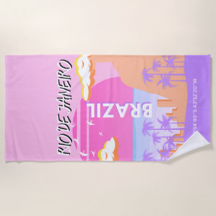 Rio de Janeiro Brazil Travel Art Pink Poster Beach Towel