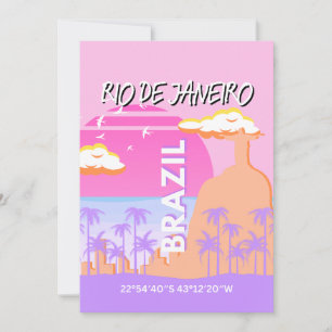 Rio de Janeiro Brazil Travel Art Pink Poster Holiday Card