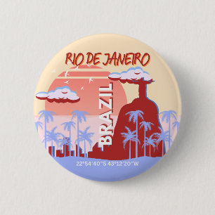 Rio de Janeiro Brazil Travel Art Retro Poster 6 Cm Round Badge