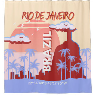Rio de Janeiro Brazil Travel Art Retro Poster Shower Curtain