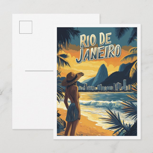 Rio de Janeiro Brazil Vintage Illustration Travel Postcard (Front/Back)