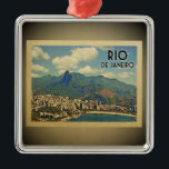 Rio De Janeiro Brazil Vintage Travel Ornament<br><div class="desc">A cool vintage style Rio De Janeiro ornament featuring a view of Christ the Redeemer on the Corcovado mountain from Sugarloaf.</div>