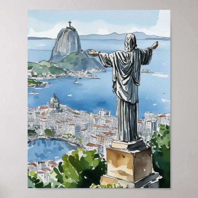 Rio de Janeiro Brazil Watercolor Art Print (Front)