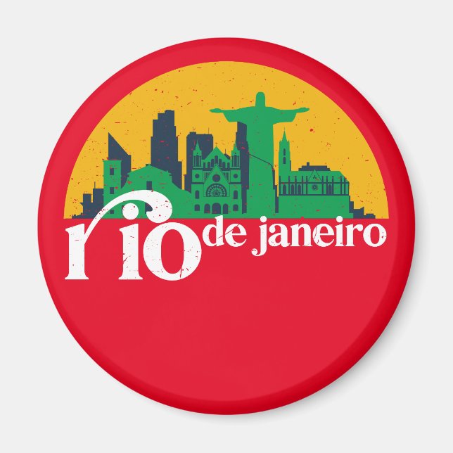 Rio De Janeiro City Skyline Retro Cityscape Art Magnet (Front)