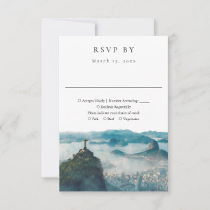 Rio de Janeiro Skyline Watercolor Wedding RSVP Card