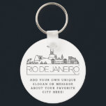 Rio De Janeiro Stylized Skyline | Custom Slogan Key Ring<br><div class="desc">A unique key chain representing the beautiful city of Rio De Janeiro,  Brazil.  
This keychain features a stylized illustration of the city's unique skyline with its name underneath.
Underneath the city name is a spot for your unique slogan or statement about your favorite city.</div>