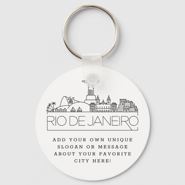 Rio De Janeiro Stylized Skyline | Custom Slogan Key Ring (Front)