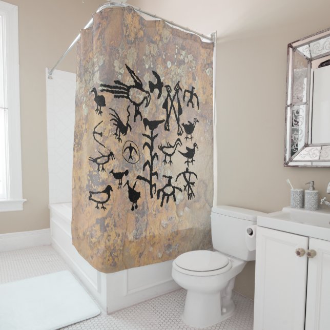 Rio Grande Bird Petroglyphs Shower Curtain (In Situ)