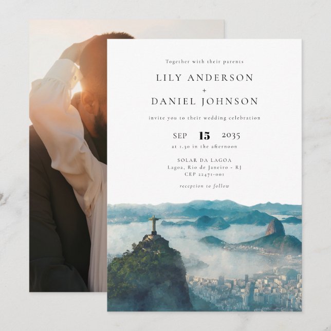 Rio Skyline Brazil Destination Photo Wedding Invitation (Front/Back)