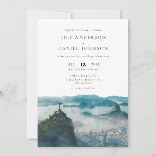 Rio Skyline Watercolor All In One Wedding Invitation
