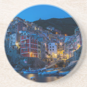 Riomaggiore at night Cinque Terre Liguria Italy Coaster