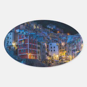 Riomaggiore at night Cinque Terre Liguria Italy Oval Sticker