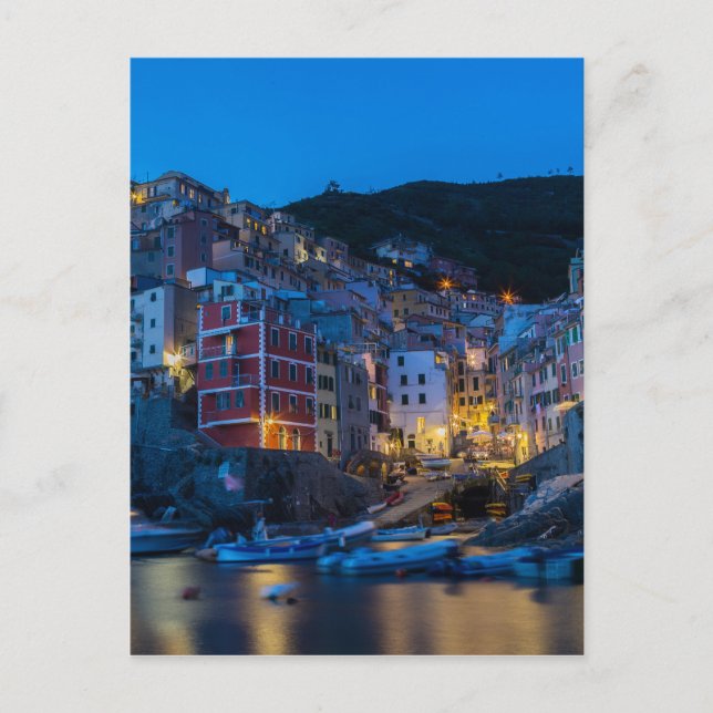 Riomaggiore at night Cinque Terre Liguria Italy Postcard (Front)