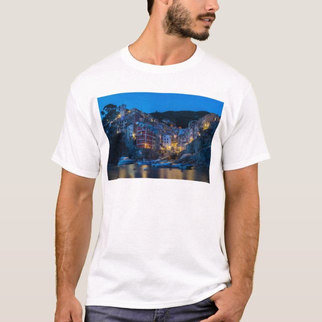 Riomaggiore at night Cinque Terre Liguria Italy T-Shirt (Front)