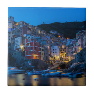 Riomaggiore at night Cinque Terre Liguria Italy Tile