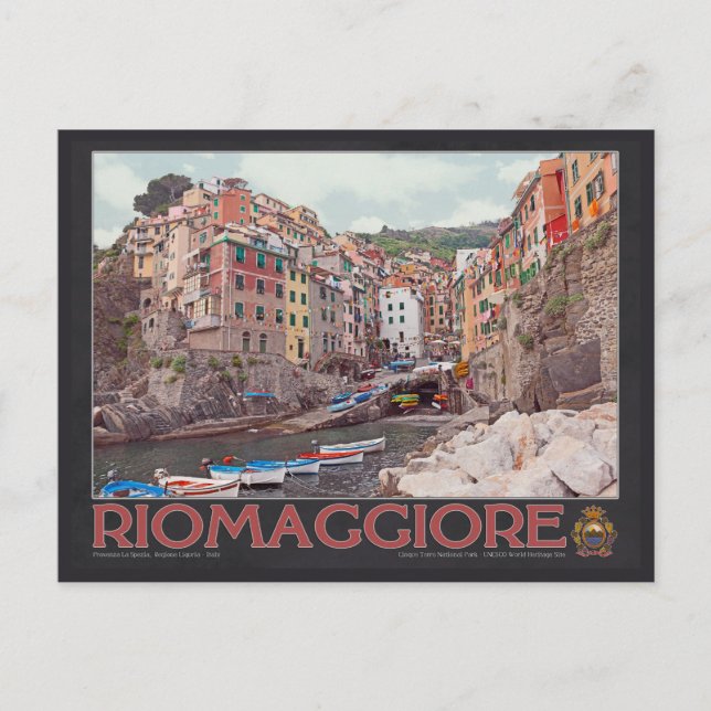 Riomaggiore Harbour (black) Postcard (Front)