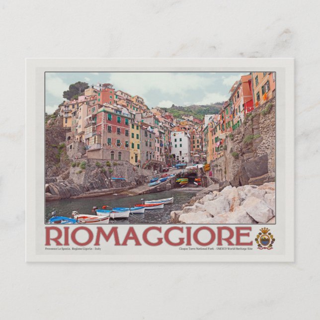 Riomaggiore Harbour - on White.jpg Postcard (Front)