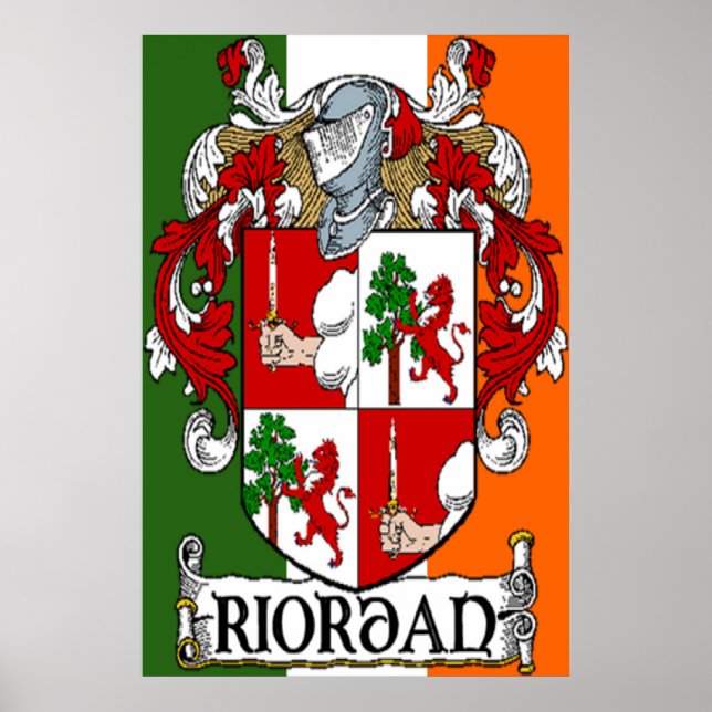 Riordan Coat of Arms Irish Flag Print (Front)